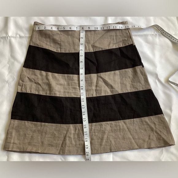 Linen black and beige wide stripe A-line skirt. - Picture 2 of 6